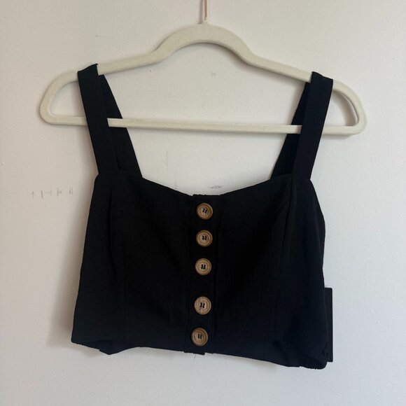 Lulus Cropped Button Front Tank Top Black Size Small NWT - Picture 4 of 13